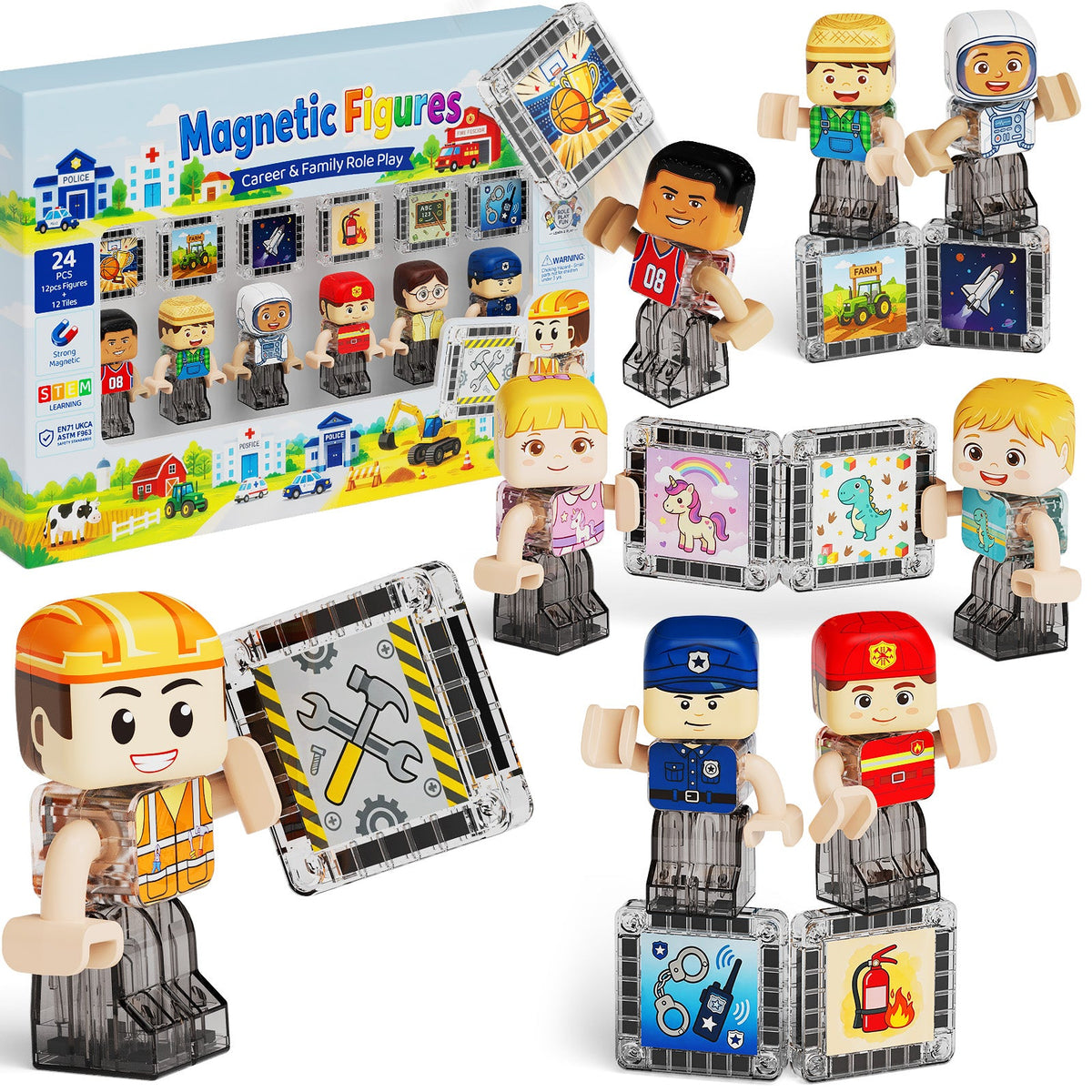 24-teiliges Magnetfiguren-Set Berufe und Familie S1139 - Produktansicht 1