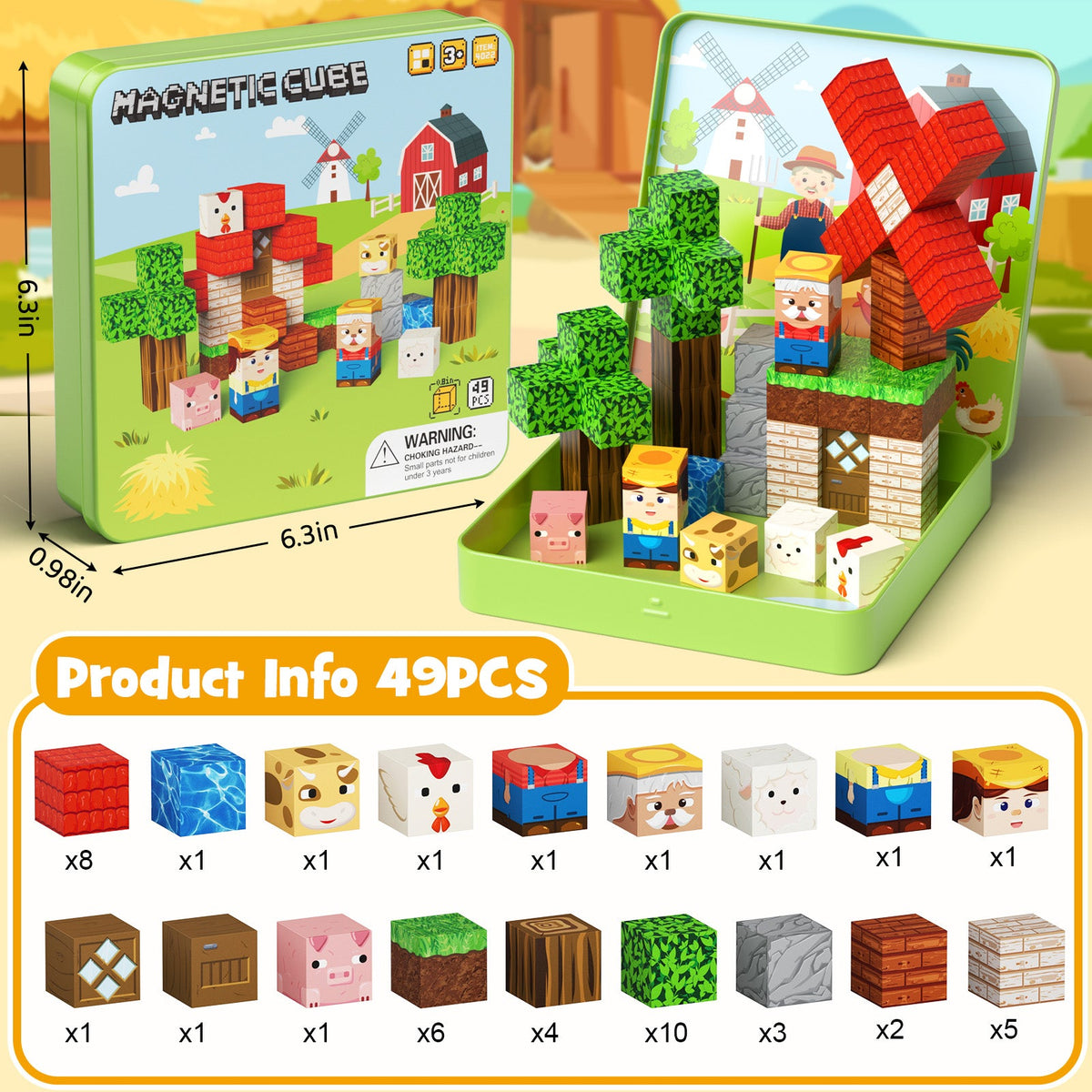 49-teiliges Magnetblock-Set Bauernhoftiere (2 cm) NC-049