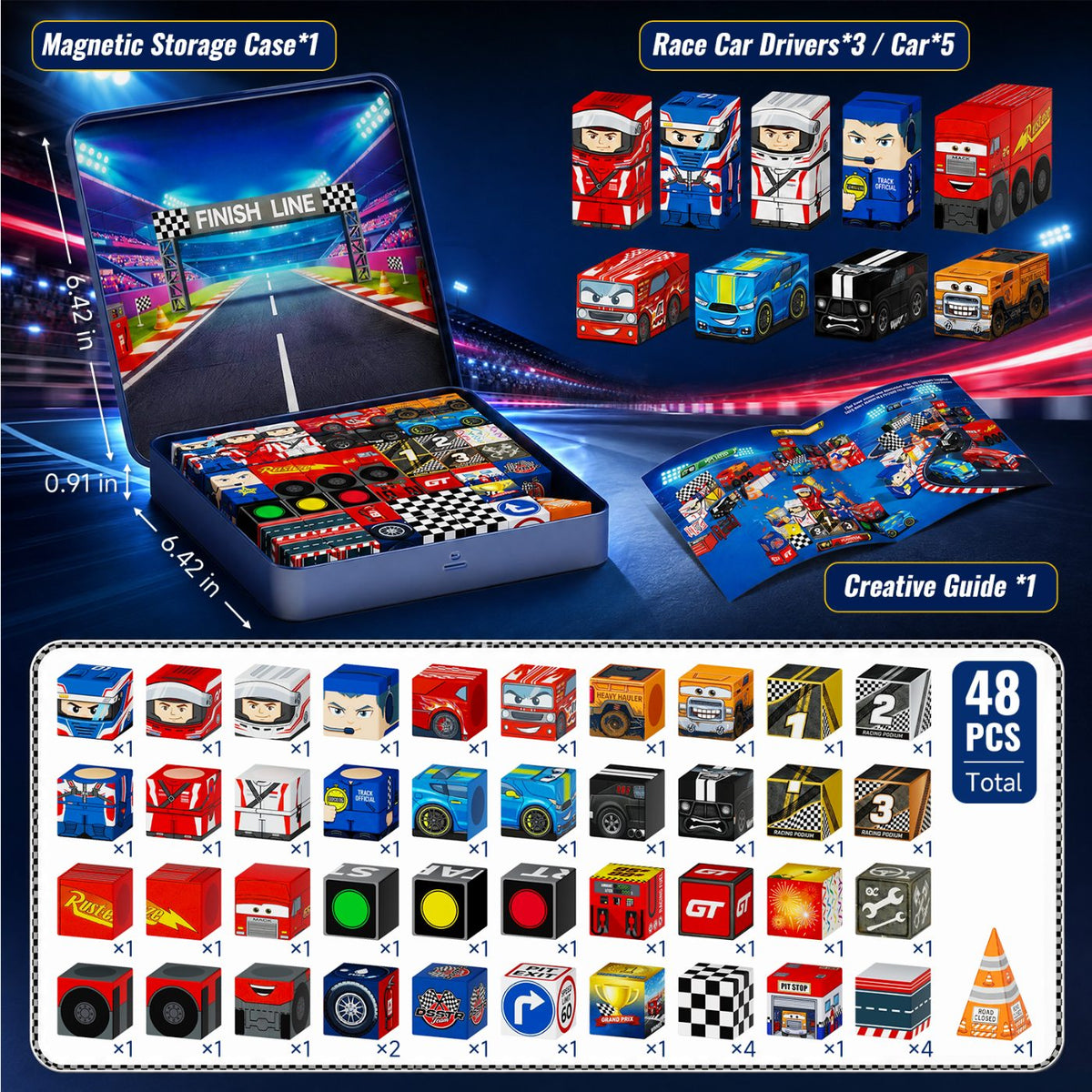 48-teiliges Magnetblock-Set Rennsport (2 cm) SC-048