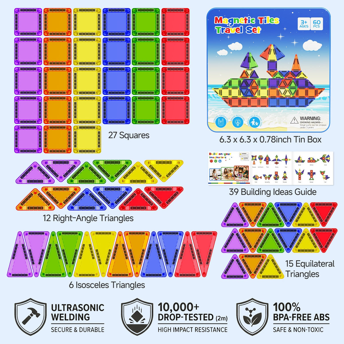 60PCS Classic Colors Magnetic Tiles Set S1113 image 7