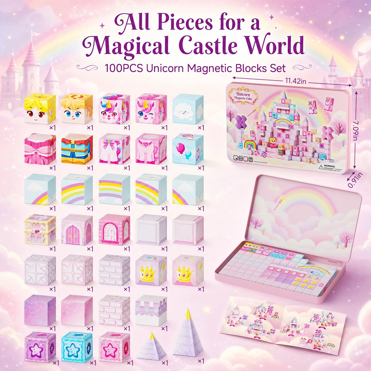 100-teiliges Magnetblock-Set Einhorn (2 cm) DJS-100